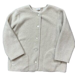 J. Jill Cream Sherpa Fleece Button Teddy Jacket Medium Oatmeal Collarless